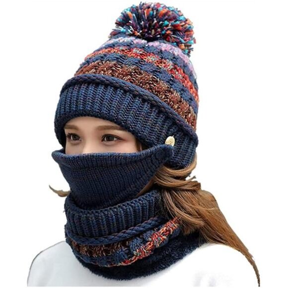 3 in 1 Women's Winter Knitted Beanie Hat Face Neck Warmer Set